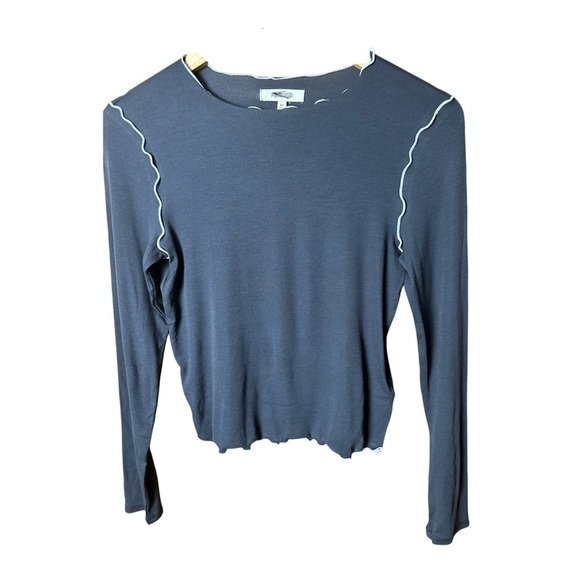 New Madewell Contrast Stitched Crewneck Crop Lightweight Tee Shirt Black Coal M - Picture 6 of 11